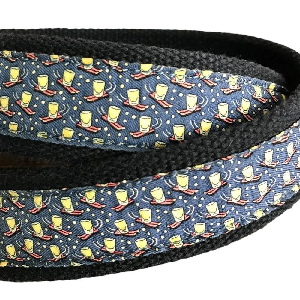Vineyard‎ Vines Belt Mens 32 Navy Cocktail Sled Silk Canvas Club Leather Trim